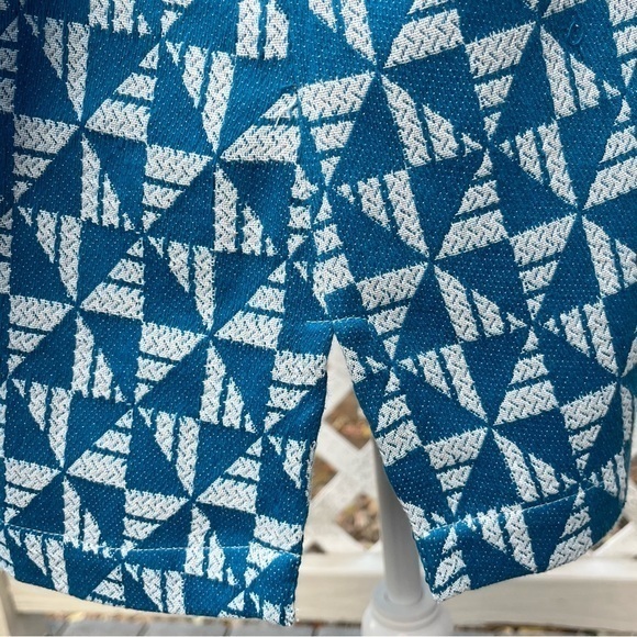 Soft Surroundings Narah Top Women M Geometric Print 3/4 Sleeve Blouse‎ Blue NWT - Picture 7 of 12